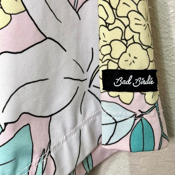 Bad Birdie Polo Shirt Mens XL Pastel Floral Golf Performance Stretch Made Korea - Picture 7 of 8